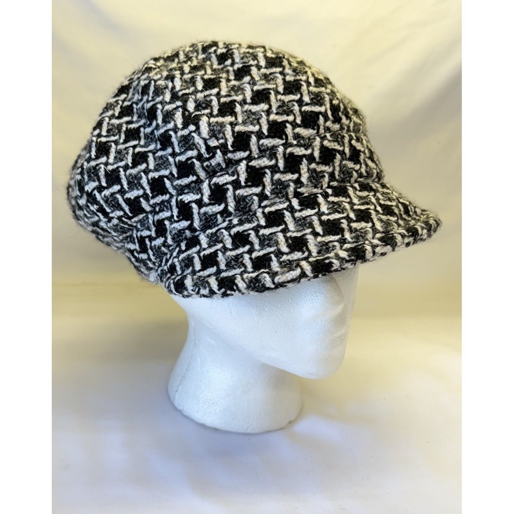 Newsboy Hat Women Cabbie Cap Black, Gray & White Wool Blend Collectioneighteen